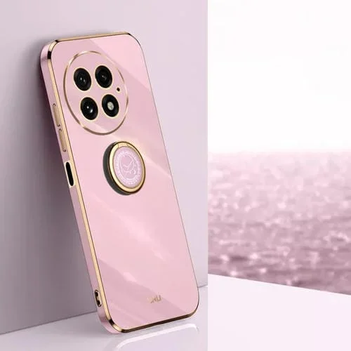 Funda TPU OnePlus 13 Xinli con Borde Recto 6D Galvanizado y Soporte para Anillo (Morado Cereza)