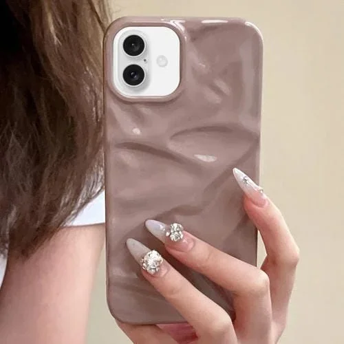 Funda TPU para iPhone 16 Plus con Pintura Galvanizada y Ondulación de Agua (Rosa y Marrón)