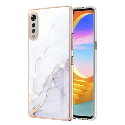 Funda TPU para LG Velvet 5G 4G con patrón Mármol Electrochaplating doble cara (Blanco)
