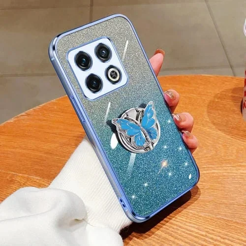Funda TPU para OnePlus 10 Pro con Soporte de Mariposa y Brillo Degradado (Azul Sierra)
