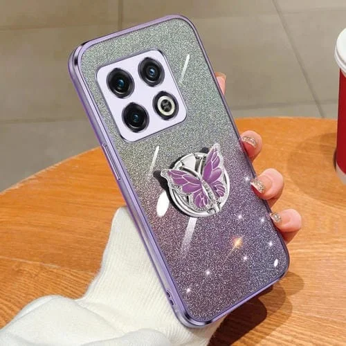 Funda TPU para OnePlus 10 Pro con Soporte Mariposa y Brillo Degradado (Púrpura)