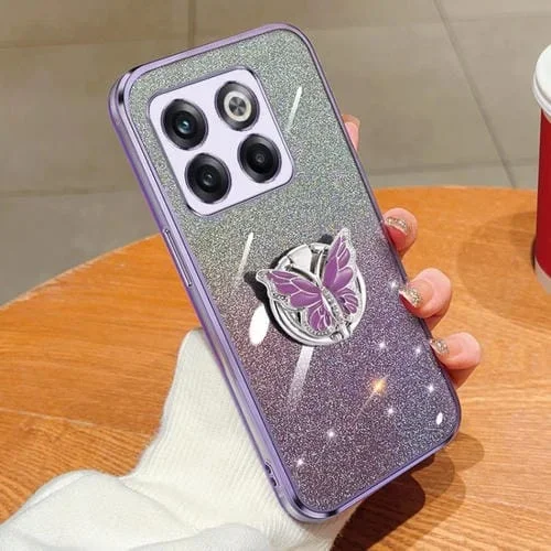 Funda TPU para OnePlus Ace Pro con Soporte de Mariposa y Brillo Degradado (Púrpura)