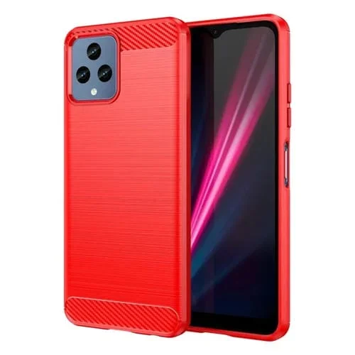 Funda TPU para T-Mobile T Phone 5G con Textura Cepillada de Fibra de Carbono (Rojo)