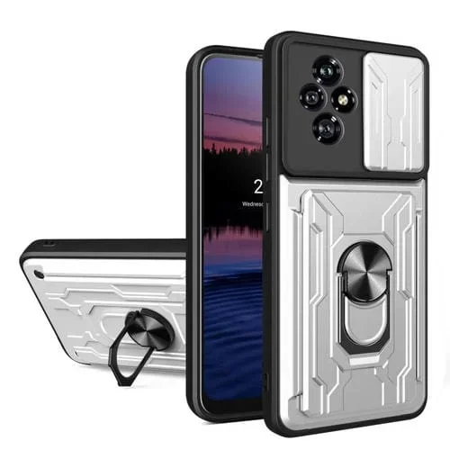 Funda TPU+PC Deslizante con Ranura para Tarjetas para Honor 200 5G (Blanca)