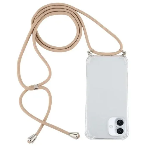 Funda TPU Transparente iPhone 16 Plus a Prueba de Golpes con Cuatro Esquinas y Cordón (Dorada)