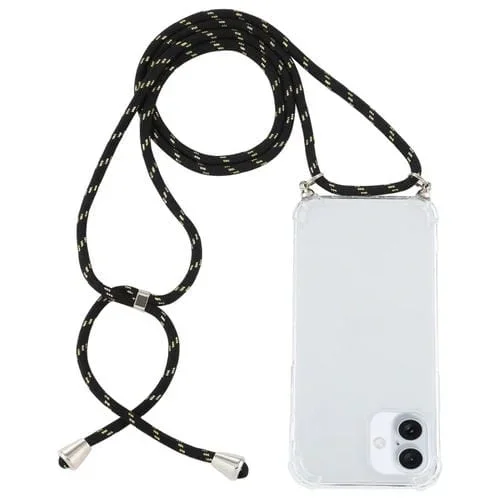 Funda TPU Transparente iPhone 16 Plus a Prueba de Golpes con Cuatro Esquinas y Cordón (Oro Negro)