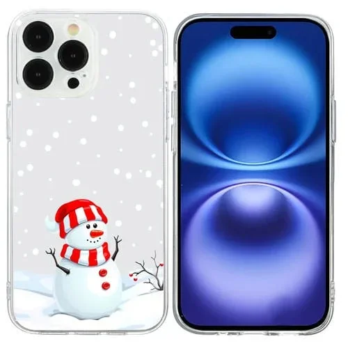 Funda TPU Transparente iPhone 16 Pro Diseño Navideño Muñeco de Nieve