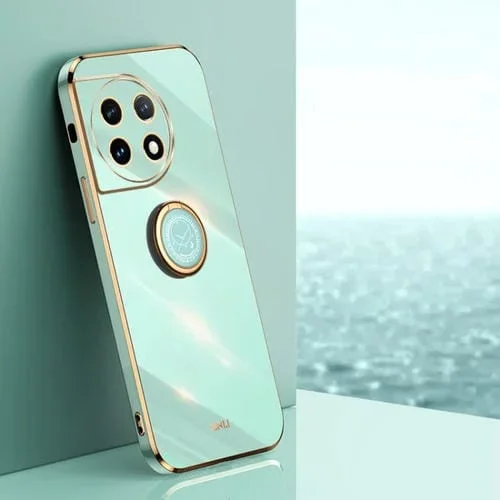 Funda TPU Xinli Straight Edge 6D para OnePlus 11 con Soporte para Anillo (Verde Menta)