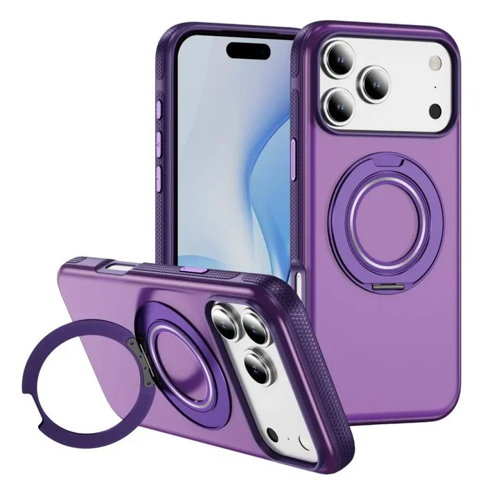 Funda translúcida para iPhone 17 Pro con soporte para engranajes de PC y MagSafe (morado brillante y morado)