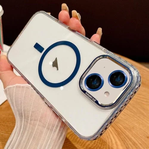 Funda Transparente Magsafe para iPhone 15 Plus con Película para Lente (Azul)