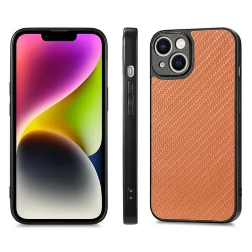 Funda Trasera Cuero Textura Fibra de Carbono iPhone 11 Pro (Marrón)
