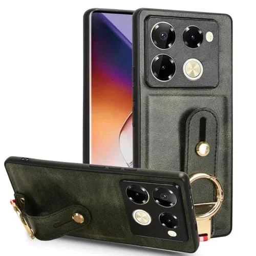 Funda Trasera de Cuero para Infinix Note 40 Pro + 5G X6851B con Pulsera (Negro)
