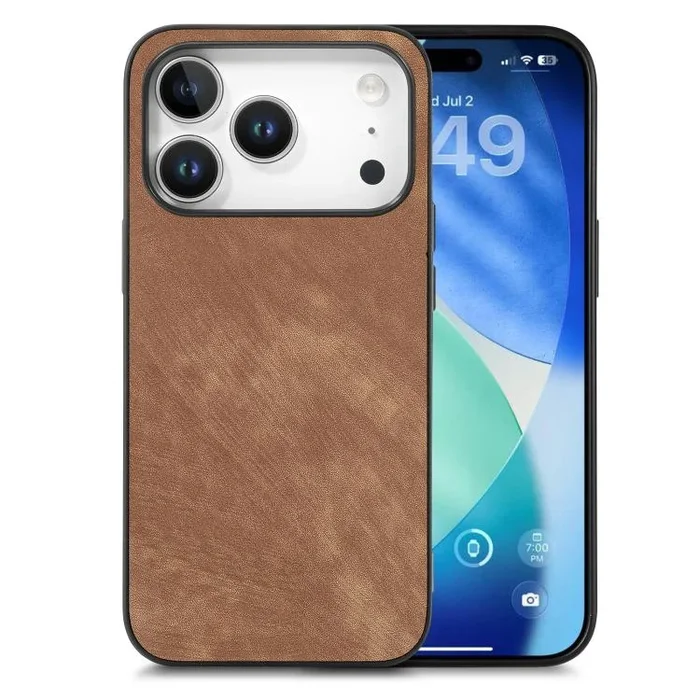 Funda trasera de PC de cuero vintage para iPhone 17 Pro Max (marrón)