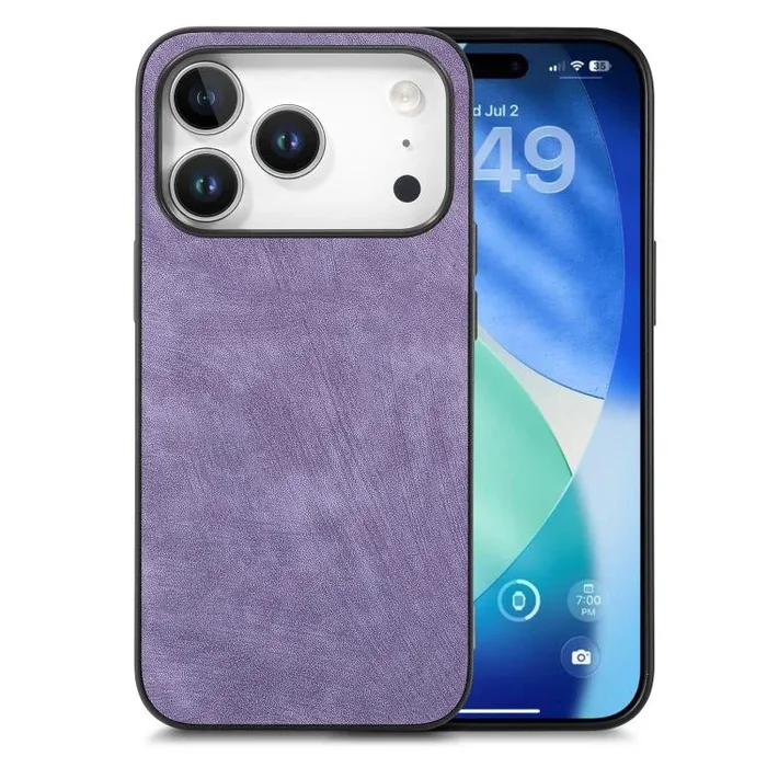 Funda trasera de PC de cuero vintage para iPhone 17 Pro Max (morada)