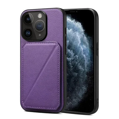 Funda Trasera iPhone 11 Pro Piel de Becerro de Imitación con Soporte (Púrpura)