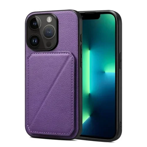 Funda Trasera iPhone 13 Pro Max Piel de Becerro de Imitación con Soporte (Púrpura)