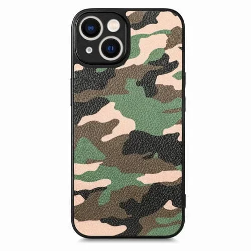 Funda Trasera iPhone 15 Pro Cuero Camuflaje Retro (Verde)