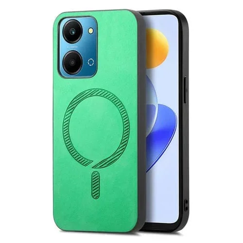 Funda Trasera Magnética de PU para Honor Play7T Retro Magsafe (Verde)