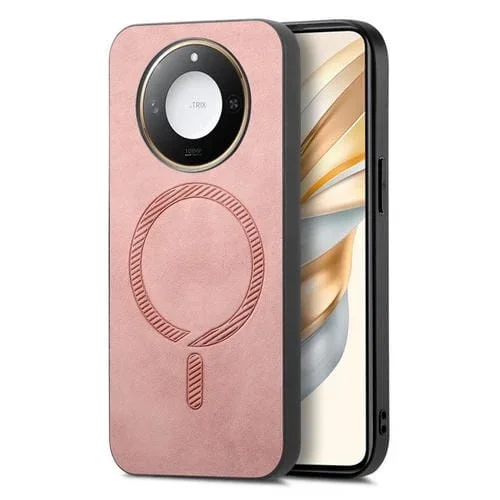 Funda Trasera Magnética de PU para Honor X50 Retro Magsafe (Rosa)