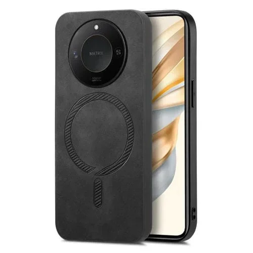 Funda Trasera Magnética de PU para Honor X60 5G con Magsafe Estilo Retro (Negro)