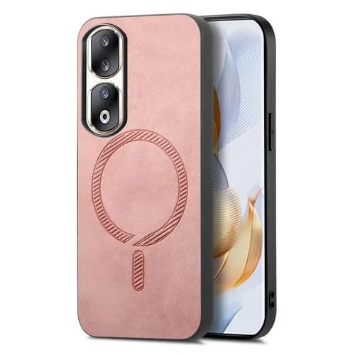 Funda Trasera Magnética PU para Honor 90 Pro 5G con Magsafe (Rosa) Estilo Retro