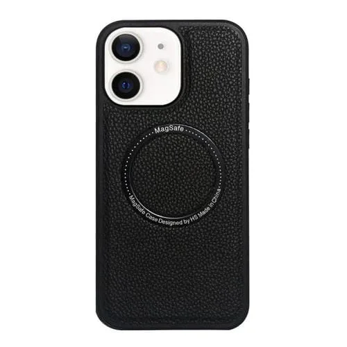 Funda trasera MagSafe de PU con textura de lichi para iPhone 11 (negra)
