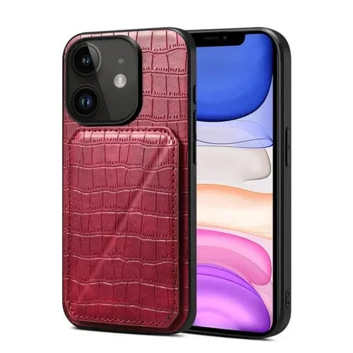 Funda Trasera para iPhone 11 de Piel de Cocodrilo de Imitación con Soporte (Rojo Rosa)