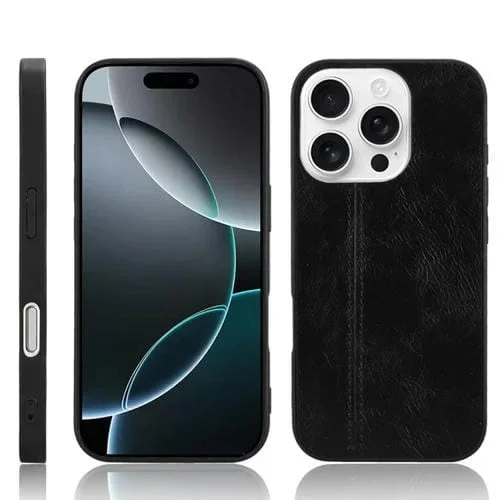 Funda Trasera para iPhone 16 Pro Estampado de Vaca Cosida (Negra)