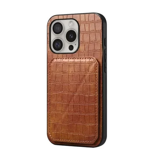 Funda Trasera para iPhone 16 Pro Max Piel de Cocodrilo de Imitación con Soporte (Marrón)