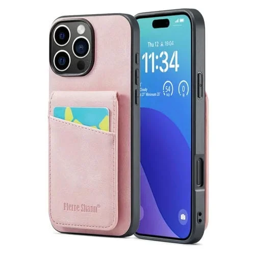 Funda Trasera Pu Fierre Shann Crazy Horse con Tarjetero para iPhone 16 Pro (Rosa)