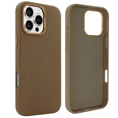 Funda VIETAO de piel sintética MagSafe de gamuza para iPhone 15 Pro Max (marrón oscuro)