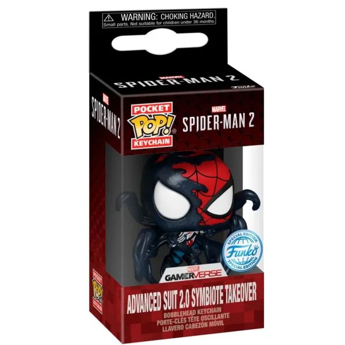 Funko Pop! Keychain: SM2VG – Spider-Man – Advanced Suit 2.0 Symbiote Takeover – Spider-Man 2 Video Game – Minifigura de Vinilo Coleccionable Llavero Original – Relleno de Calcetines – Minifigura