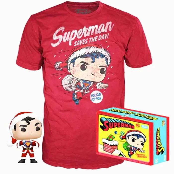 Funko- Set Figura Pop & tee DC Comics Superman Exclusive Flocked Muñecos acción, Multicolor (137192)
