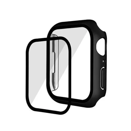 Galvanoplastia Mate PC + Caja Vidrio Templado para Apple Watch Series 8/7 41mm (Aluminio Negro)
