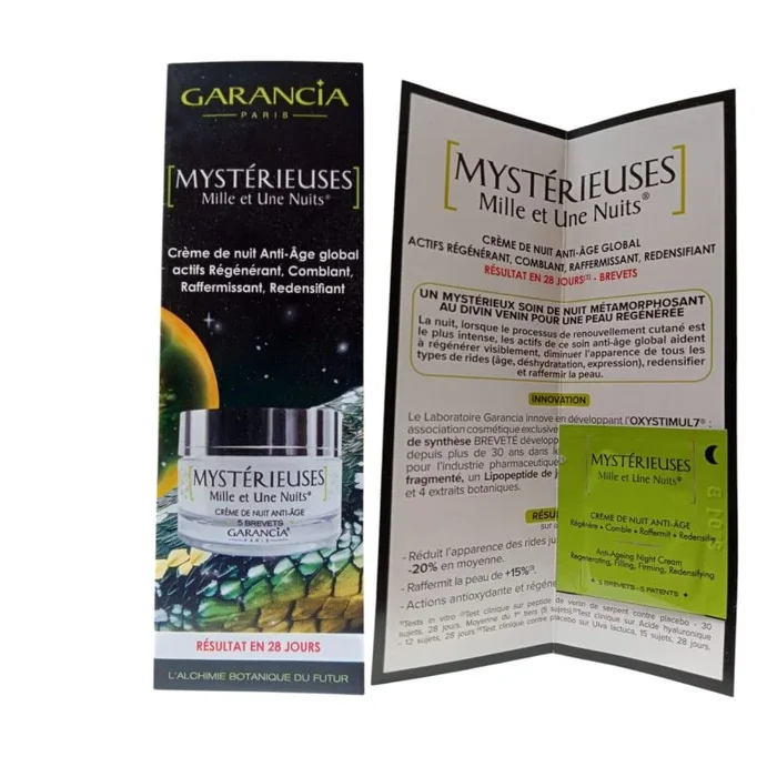 Garancia, Mystérieuses Mille et Une Nuits, crema anti-edad nocturna para rostro, muestra de 1 ml, tratamiento facial regenerador y rejuvenecedor