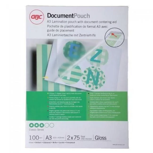GBC – Fundas para plastificar (DIN A3, brillante, 150 micras, 100 unidades)