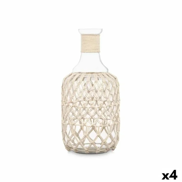 Gift Decor Botella Decorativa Blanco Transparente Vidrio Cuerda 18 x 38 cm (4 Unidades)