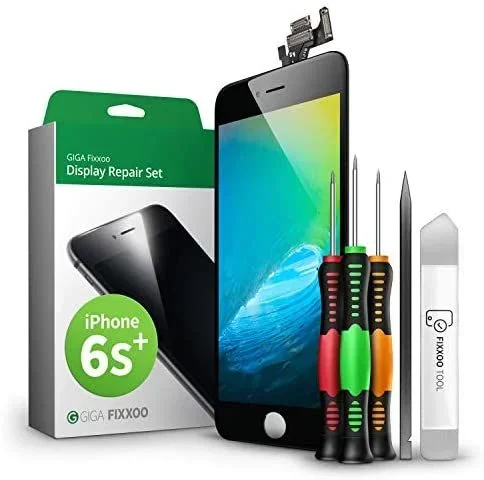 GIGA Fixxoo Kit de Repuesto para Pantalla de iPhone 6s Plus, Completo con LCD Negro, Pantalla táctil Retina de Vidrio, cámara y Sensor de proximidad – Guía ilustrada para reparación fácil