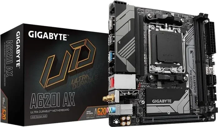 GIGABYTE A620I AX Placa base – Soporta CPUs AMD Ryzen 8000, VRM digital de 5+2+1 fases, hasta 6400MHz DDR5 (OC), 1xPCIe 4.0 M.2, Wi-Fi 6E, LAN 2.5GbE, USB 3.2 Gen 2