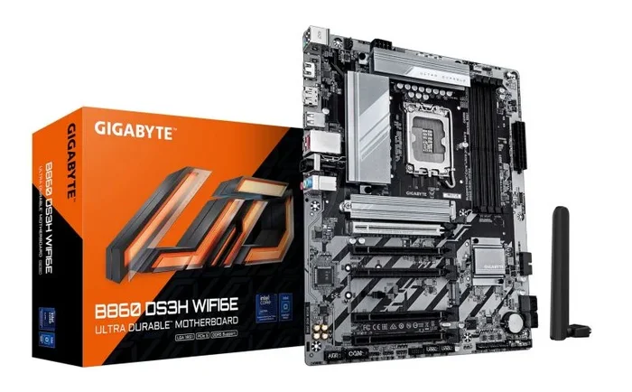 GIGABYTE B860 DS3H WIFI6E Placa Base – CPUs Intel Core Ultra, VRM de 8+1+2+2 Fases, hasta 9066MHz DDR5, 1xPCIe 5.0 + 1xPCIe 4.0 M.2, LAN 2,5 GbE, WiFi 6E, USB 3.2 Gen 2×2