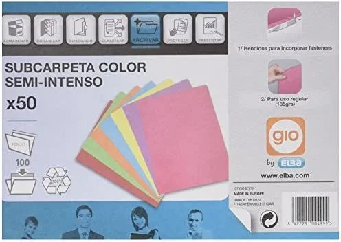 Gio pack 50 subcarpetas simples folio 185gr cartulina c/surtidos