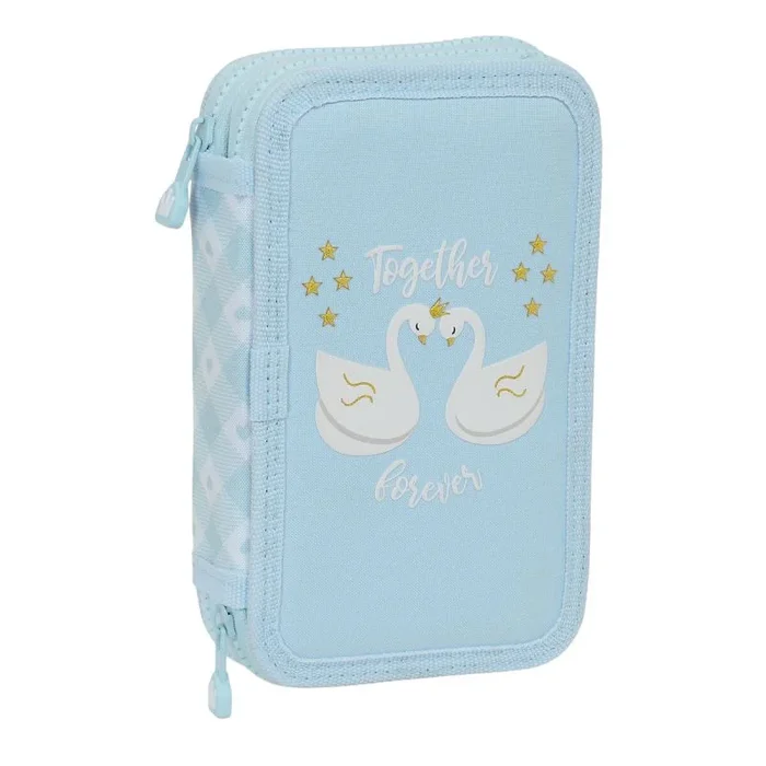 Glowlab CISNES – Estuche Escolar Niño, Estuche con Colores, con 28 Útiles Incluidos, Ideal para Niños de 5 a 14 Años, Cómodo y Versátil, Calidad y Resistencia, 12.5x4x19.5 cm, Color Azul Claro