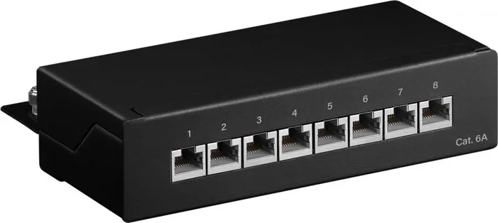 Goobay 62065 CAT 6a – Panel de conexión mini y escritorio, 8 puertas, color negro