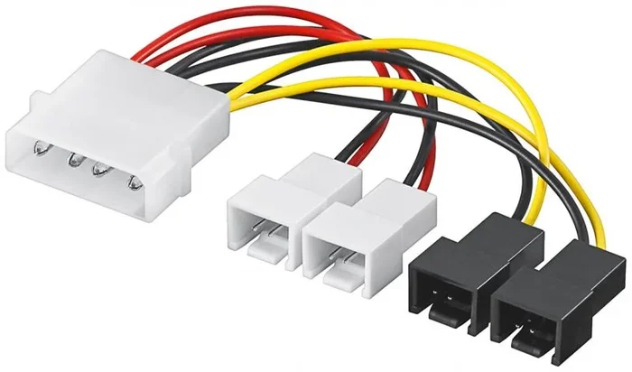 Goobay 93632 – Cable de alimentación / adaptador para ventilador de PC, conector de 5.25 pulgadas a ventilador 2 x 12 V / 2 x 5 V, 0.15 m
