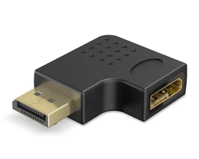 goobay Adaptador Angular DisplayPort 90 Grados a la Derecha, 8K 144Hz, 4K 240Hz, DP 2.1, Conector Gaming a zócalo para PC, Monitor, Tarjeta gráfica – 77131