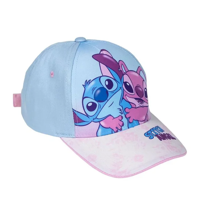 Gorra Infantil con Visera de Stitch – Color Rosa – Medida de 53 cm – Elaborada con 65% Algodón y 35% Poliéster – Estampado de Stitch y Angel – Producto Original Diseñado en España