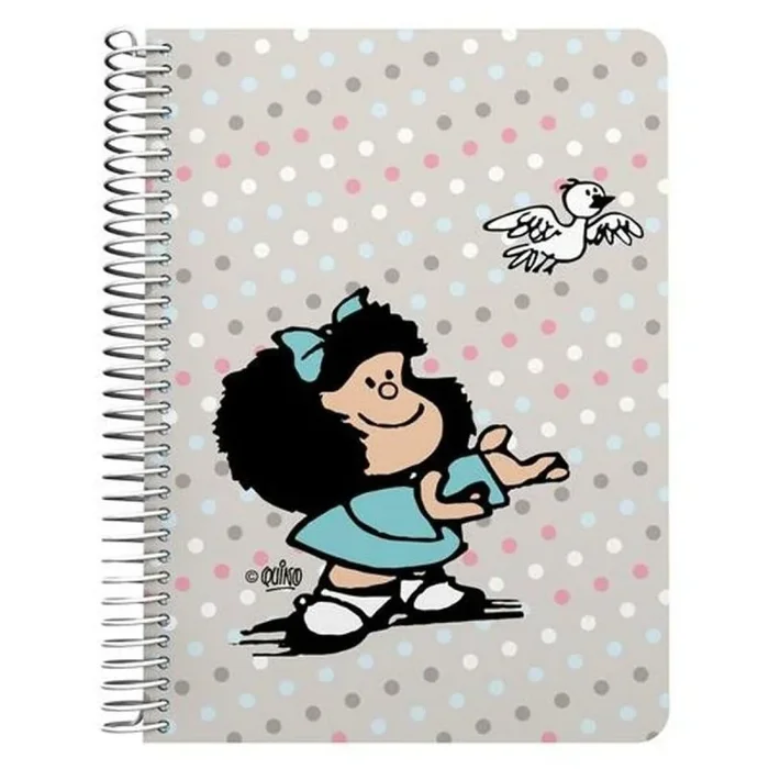 Grafoplás – Cuaderno Cuarto, Mafalda Bird, 80 Hojas Cuadriculadas 4×4 90 gramos, Tapa Plastico, Espiral con Cierre Coil-Lock, Certificado FSC, Perfecto para Tomar Notas