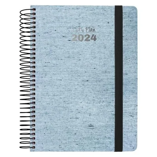 Grafoplas agenda anual ecojeans espiral d/p 15x21cm cierre c/goma 2024 azul