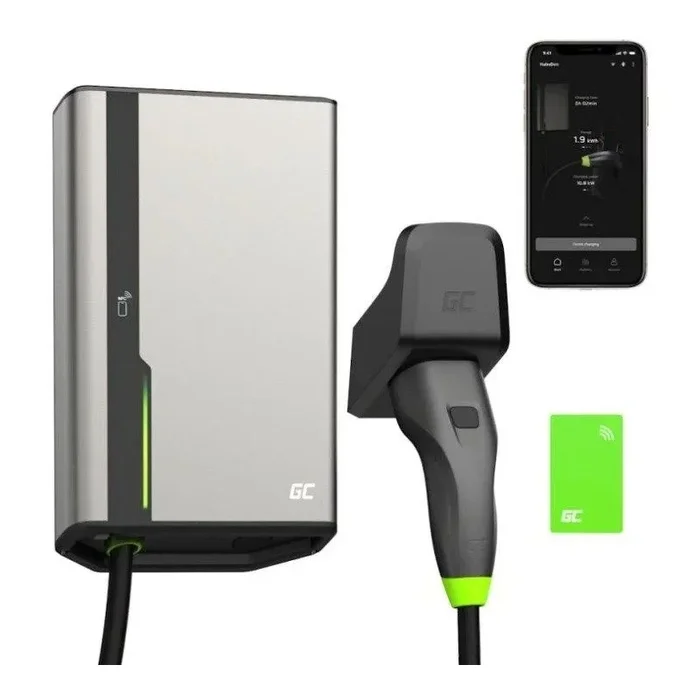 Green Cell GC EVGC021B2250 – Wallbox, 3,6 – 22 KW, 5 m, NFC Gris Aluminio Pared Pantalla incorporada LED