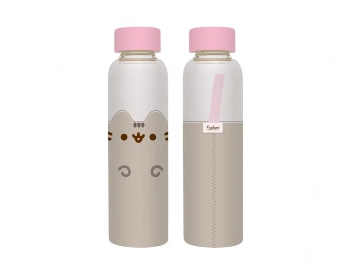 Grupo Erik Botella agua cristal niña Pusheen – Botella cristal 500ml : Botella agua niños Kawaii | Botella termica 500ml – Botellas de agua con funda protectora